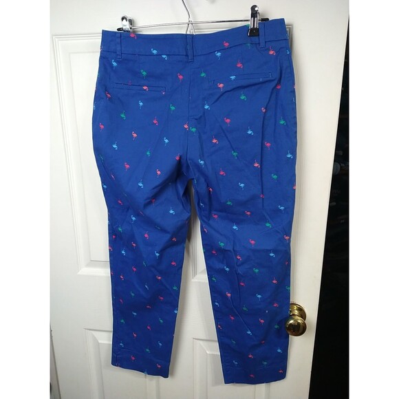 Talbots Woman 8 Blue Chino Pants Flamingo Print Cropped Preppy Academia Casual - Picture 10 of 10